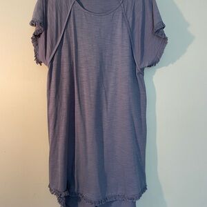 Umgee Grey Short Sleeve Fringe Dress